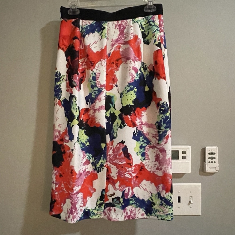 Milly Skirt Floral Pencil Stretch Midi Scuba Bodycon Size Medium Pull On Career